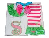 Baby Girl Pink Initial Tunic Leggings and Hair Bow Set, Letter S, 0 - 6 Months
