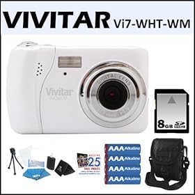 Shop Digital Camera 2013 : Vivitar ViviCam i7 7.1MP 4x Zoom iCam Digital Camera White + 8GB Secure Digital Memory Card + Accessory Kit For Sale
