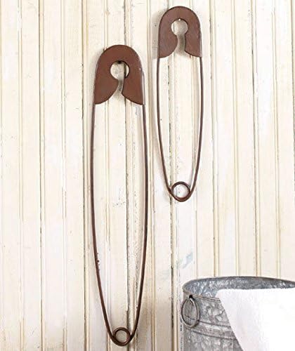 (Ship from USA) Set of 2 Laundry Room Safety Pins Wall Decor Bronze Finish Nostalgic Country NEW *JPOU842H5ET1546