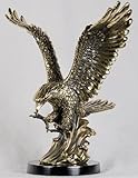 15.5 inch Medium Brass and Gold Flying Eagle Figurine Statue