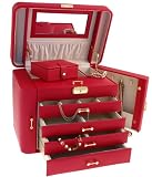 Superb Extra Large Red Real Bonded Leather Jewellery Box by Mele Co