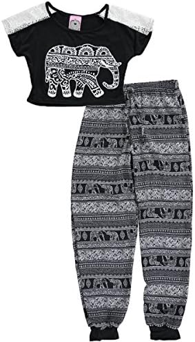 2 Tween Big Girls' "Elaborate Elephant" 2-Piece Outfit - black, 10 - 12