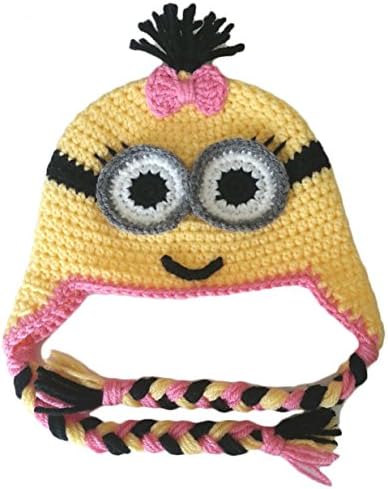 Elleplush® Handmade Despicable Me Toddler Baby Minion Crochet Hat (Age 4~6, Two Eye Pink)