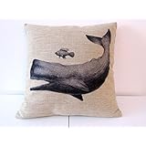HOSL Cotton Linen Square Throw Pillow Case Decorative Cushion Cover Pillowcase for Sofa Whale and Fish Friend 18 "X18 "