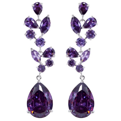 Yazilind Chandelier Leaves Silver Plated Teardrop Cubic Zirconia CZ Flawless Post Dangle Earrings