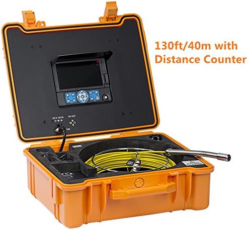 DeVision All-in-one Professional Industrial Pipe Video Inspection Equipment, with ∅0.9inches/23mm Flexible Camera, 7 inches DVR, 8GB SD Card (130ft./40m Standard + On-Screen Distance Counter )