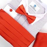 Orange Mens Cummerbunds graduation orange red soild Pre-tied Bow Tie Cufflinks Hanky and Cummerbund Set with Free Box By Epoint CM1023  Orange Red