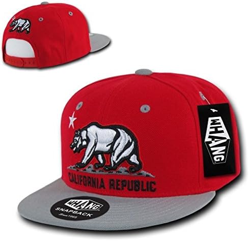 Red &amp; Gray California Republic Cali Bear Flag Flat Bill Snapback Snap Hat Cap