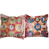 2 Red Vintage Silk Sari Toss Pillow Cushion Coversby Mogulinterior