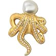 18K Yellow Gold Paspaley South Sea Cultured Fine Baroque Pearl and Diamond Octopus Brooch