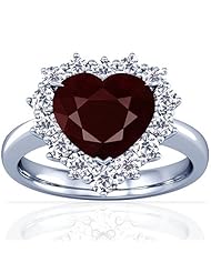 18K White Gold Heart Cut Ruby Ring With Sidestones