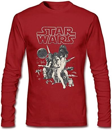 Hahw Cool Star Wars Classic Poster Long Sleeve T-Shirts for Men 100% Organic Cotton Red L