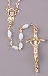Wedding Rosary - 6mm Genuine Oval Mother-Of-Pearl Beads - 20 and 1/2" Plated Pewter Chain, CX and Centerpiece - IMPORTED FROM ITALY - Boxed