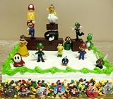 Amazing Mario Brothers 29 Piece Birthday Cake Topper Set Featuring Buildable Game Scene Pieces, Mario, Luigi, Yoshi, Lakitu Spiny, Bullet Bill, Bomb, Goomba, and Shy Figures Ranging from 1