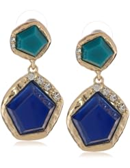 Kenneth Jay Lane Gold Blue Pentagon Drop Earrings