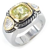 Antiqued Silvertone Ring with Peridot Center and CZ Sides
