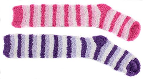 Cozy Butter Fuzzy Women's Striped Knee High Socks (Purple Pink)