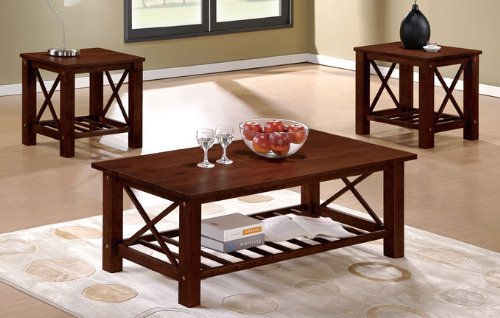3pc Coffee Table Set with X Design in Brown Finish