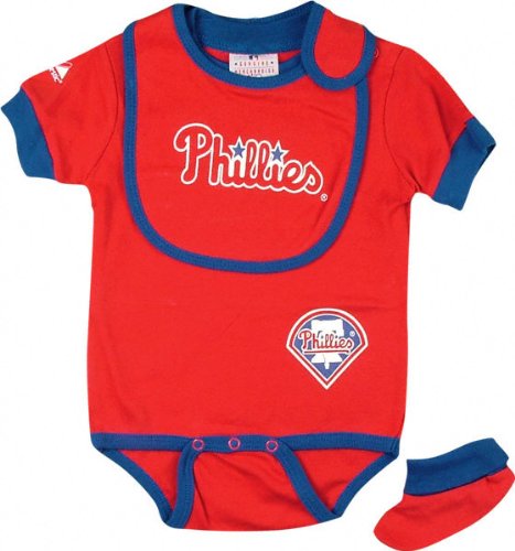 MLB Infant/Toddler Boys' Philadelphia Phillies Onesie Bib & Bootie (Red, 18 Months)
