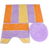 3 Piece Bathroom Bath & Pedestal Mat/Rug Set with Matching Toilet Seat Cover (5 Colours)