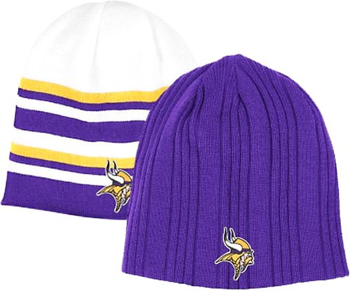 MINNESOTA VIKINGS Reversible Cuffless Knit Beanie Hat Purple/Stripes