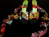 Silk Ankle Wrap Sandal Tehuana Black