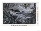 Vampire Bat Bites the Neck of a Sleeping Girl in as Hammock Fantasy Giclee Poster Print, 32x24