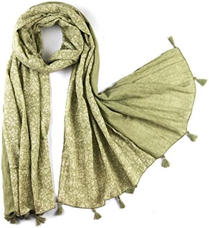 Women's Floral 100% Linen Scarf Green