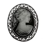 Acosta - Black & Shadow Grey Victorian Gothic Inspired Cameo Brooch with Crystals
