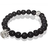 Lava Rock Stretch Bracelet with Solid Crown Charm & White Rhinestone Bead Accent