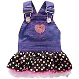 Petparty Sweet Heart Sequins Denim Dog Dress for Dog Shirt Fashion Dog Clothes Pet Dress,XS