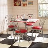 Retro Soda Shoppe 5 Piece Dinette Set with Red Chairs