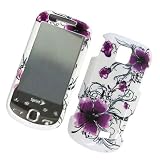White with Purple Flower Design Snap on Hard Skin Shell Protector Cover Case for Samsung Intercept M910 + Microfiber Pouch Bag