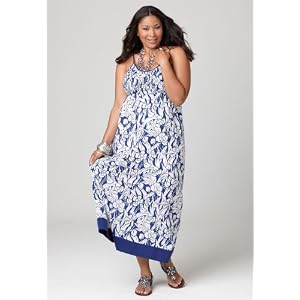 Avenue Plus Size Bright Blue Smocked Floral Maxi Dress