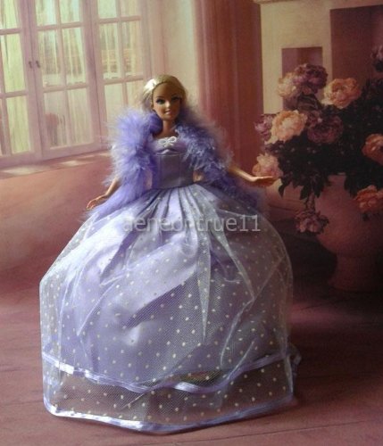 Handmade Princess, Wedding DRESS for BARBIE Doll + Shawl (Velvet/Purple color)