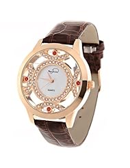 Womens Quartz Wrist Watch with PU Leather Band & Rhinestone Ornament - Brown SWWM5-181699