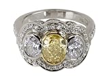 Platinum Fancy Yellow Oval Cut Diamond Ring (GIA Certified 1.81 ct center, 3.4 cttw), Size 6