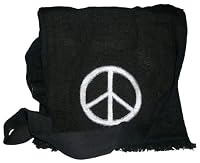 Authentic Soul 100% Pure Organic Hemp Peace Sign Hand Bag Purse. Black. One Size.