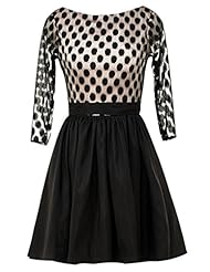 Polka Dot Print Knee Length Short Chiffon/Satin/Taffeta/Tulle Long Sleeves Bridesmaid Dress/Prom Dress/Wedding Party Dress 