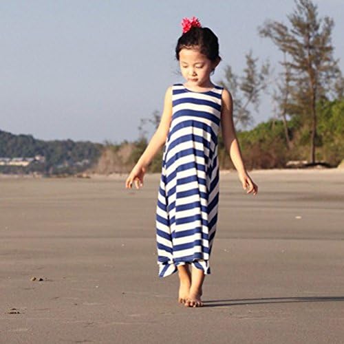 Metee Dresses Little Girls Stripes Tank Tops Bohemian Beach Maxi Dresses(Blue, M(110cm,4-5Years))
