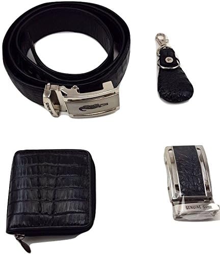 Authentic Men's 100% Crocodile Leather Belt + Coin Holder + Key Chain [Black]