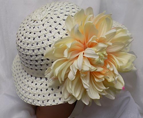 Cream Easter Hat Easter Bonnet Spring Hat Teaparty With Coral Ribbon and Gerber Daisy