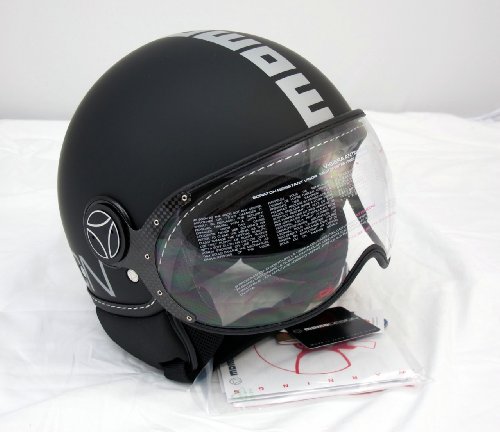MOMO Design FGTR (Fighter) Motorcycle Helmet Matte Black - Silver Lettering Shell material: ABS.Inner padding removable and washable (except neck roll). Cheek pads in different thicknesses. (medium-large)