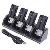 4 Charger Dock Station   4 Battery for Wii Remote Controller Black
