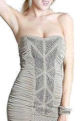 Sexy Strapless Above the Knee Summer Jeweled Bodycon Dress/Club Dress/Mini Dress 