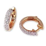 Pave Diamond Hoop Earrings in Yellow Gold (with Safety Lock)