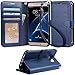 Arae Case Compatible for Samsung Galaxy s7 edge, [Wrist Strap] Flip Folio [Kickstand Feature] PU leather wallet case with ID&Credit Card Pockets (Blue)