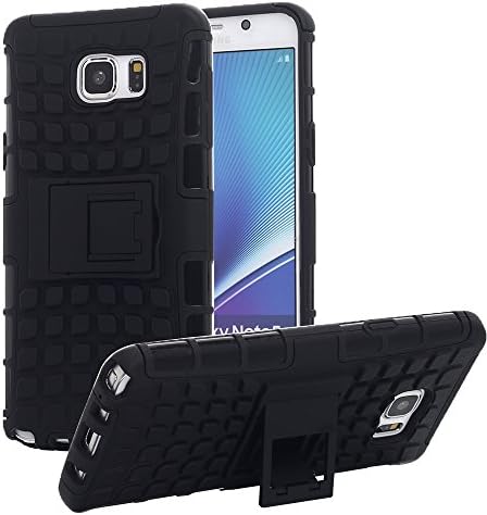 Junyaa Anti-scratch Anti-dust 2-in-1 Heavy Duty Dual Layer Rugged Case with Kickstand for Samsung Galaxy Note5 Note 5 N9200 with Free Screen Protector &amp; Stylus (Black＋Black)