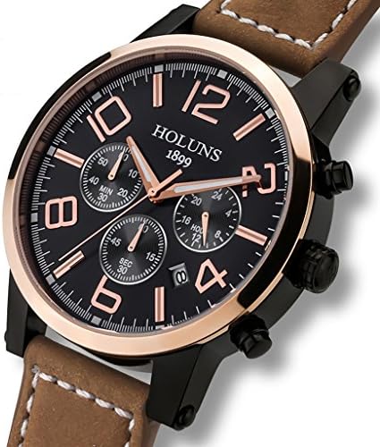 Holuns Men Luminous Chronograph Leather Quartz Wrist Watch