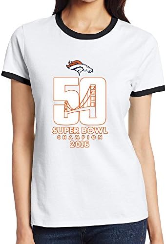 Women's Two-toned Tees-Fashion Denver Football Team Champion 50th Black SizeM